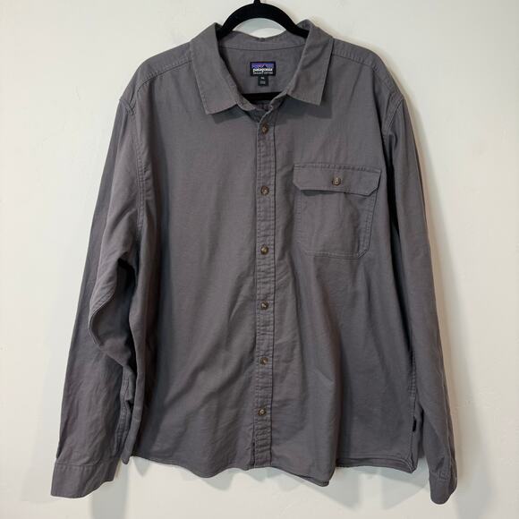 Patagonia Mens Shirt Long Sleeved Lightweight Fjord Flannel Solid Grey XXL - Picture 1 of 7